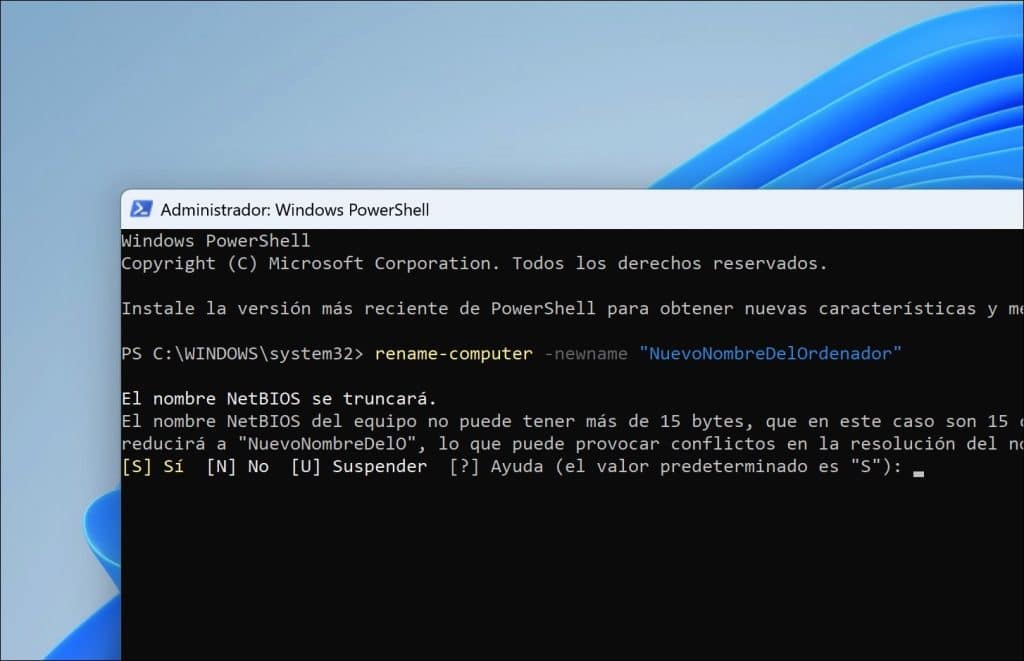 Cambiar el nombre del ordenador a través de PowerShell