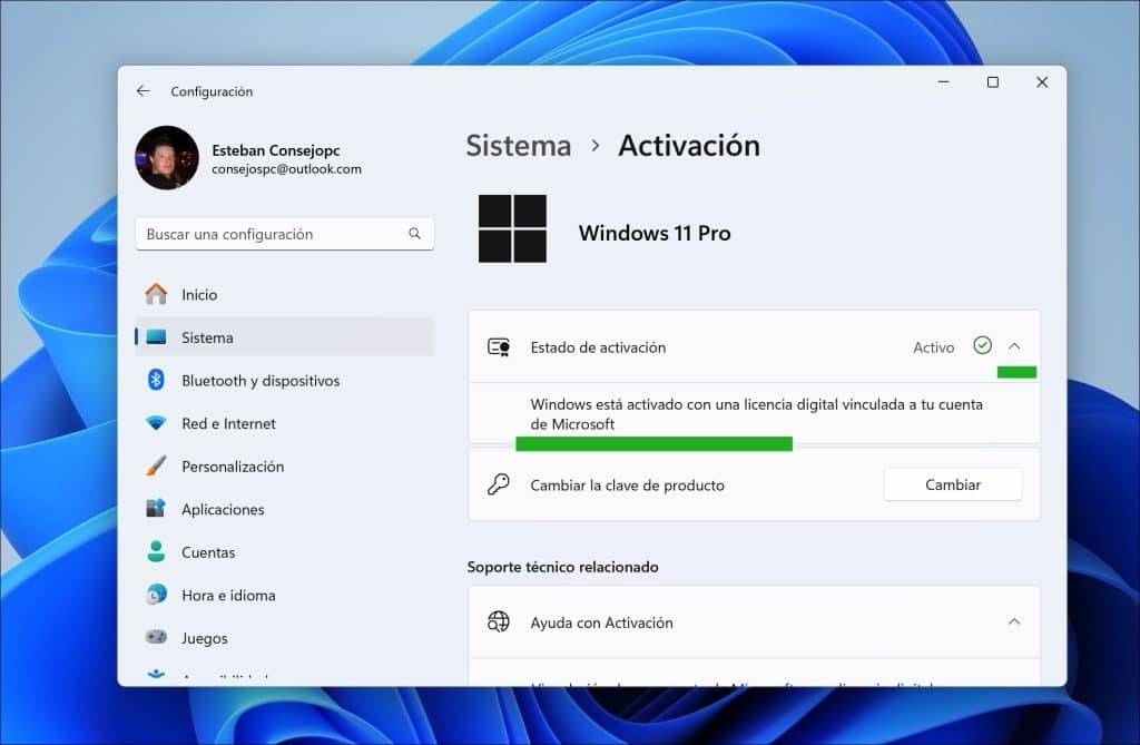 Configuración de activación