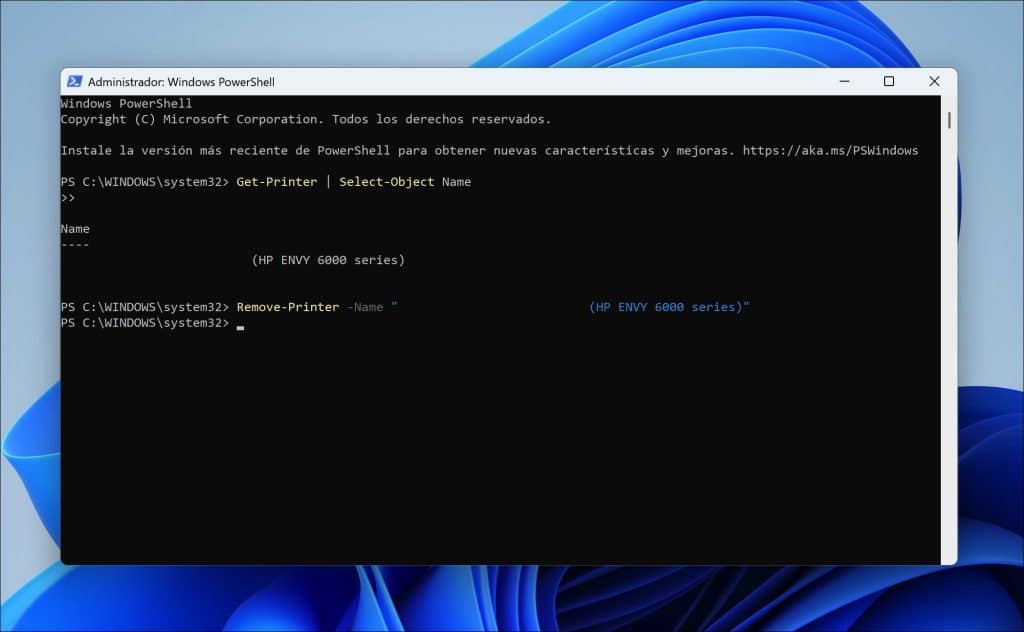 Eliminar una impresora con PowerShell