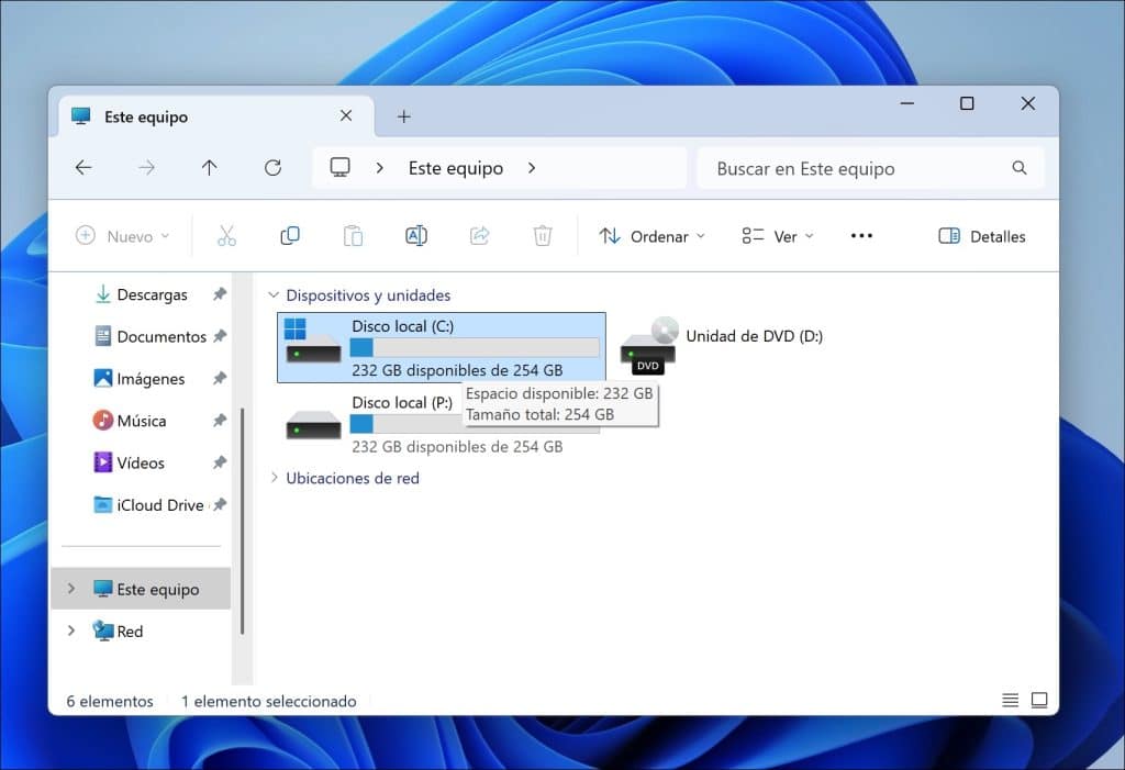 Liberar suficiente espacio en disco en la unidad C