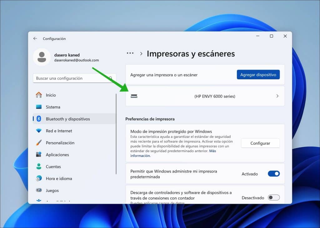 haga clic en la impresora que desea eliminar