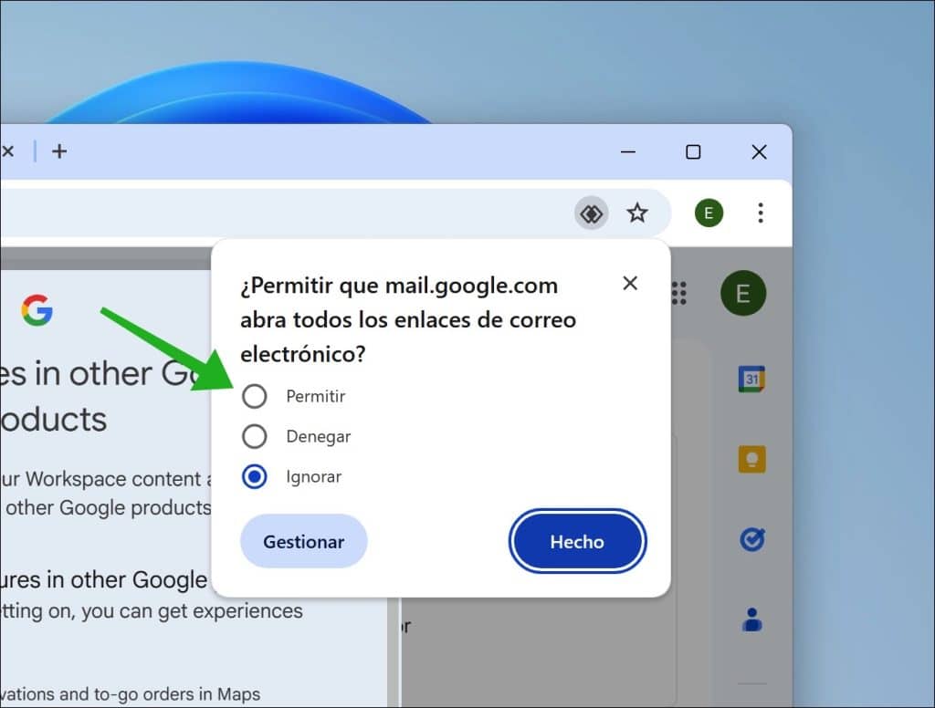 ¿Permitir que mail.google.com
abra todos los enlaces de correo
electrónico?