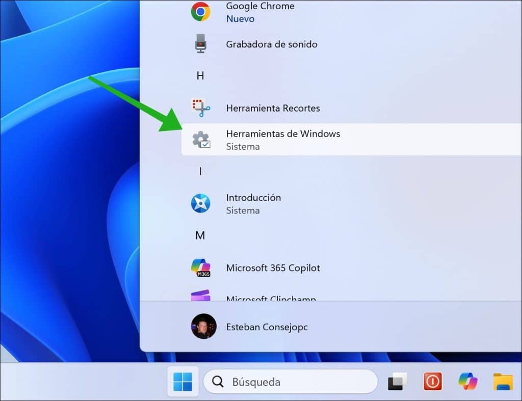 Abrir la administración de dispositivos a través de herramientas de Windows