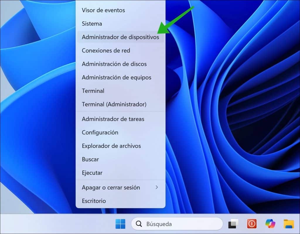 Abrir la administración de dispositivos a través del menú Win-X