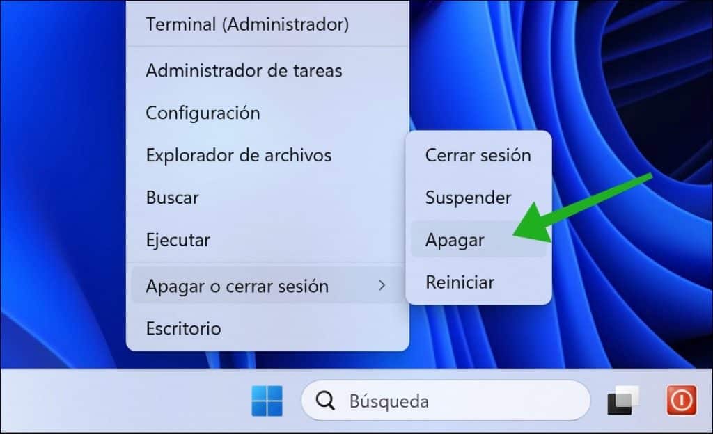 Apagar Windows desde el menú WinX