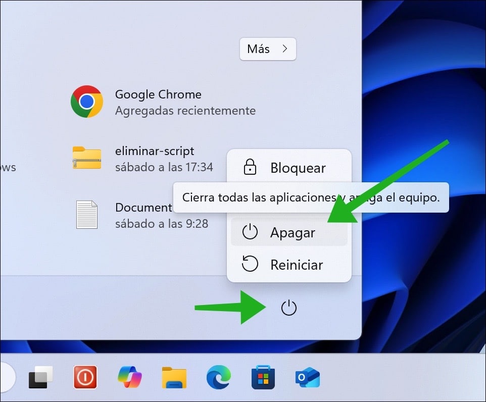 Apagar Windows desde el menú de inicio