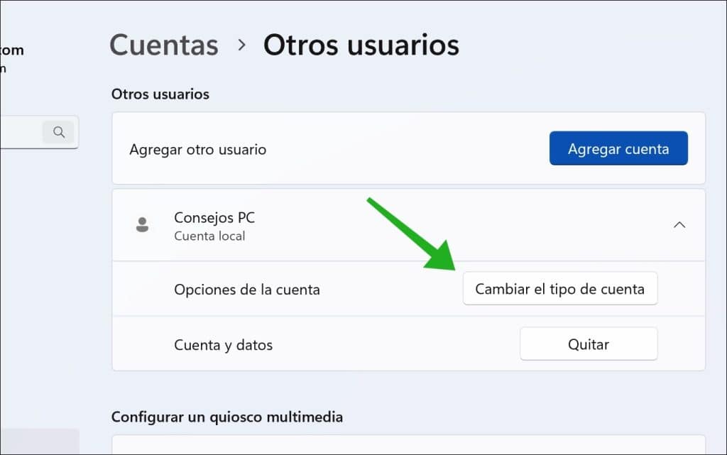 Cambiar tipo de cuenta