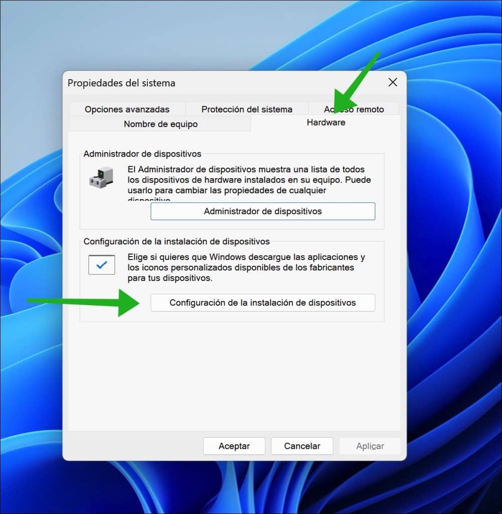 Configuración de la instalación de dispositivos