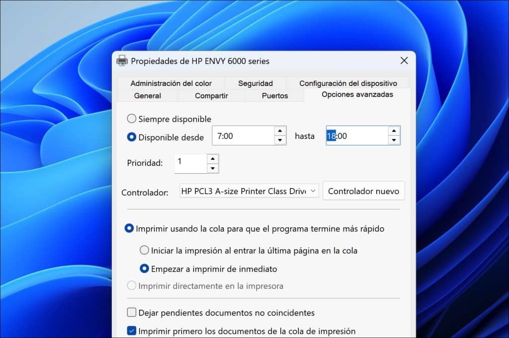 Disponible de y establecer una hora de inicio y de fin