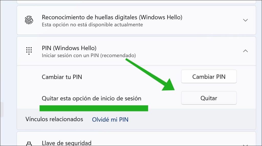 Eliminar la PIN