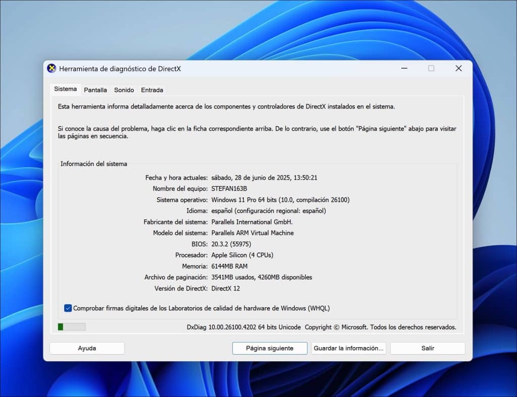 Información de la tarjeta gráfica y DirectX