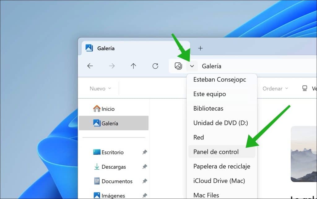 abrir el panel de control es a través del explorador de Windows