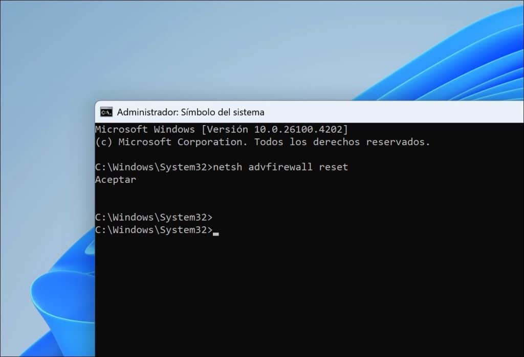 netsh advfirewall reset