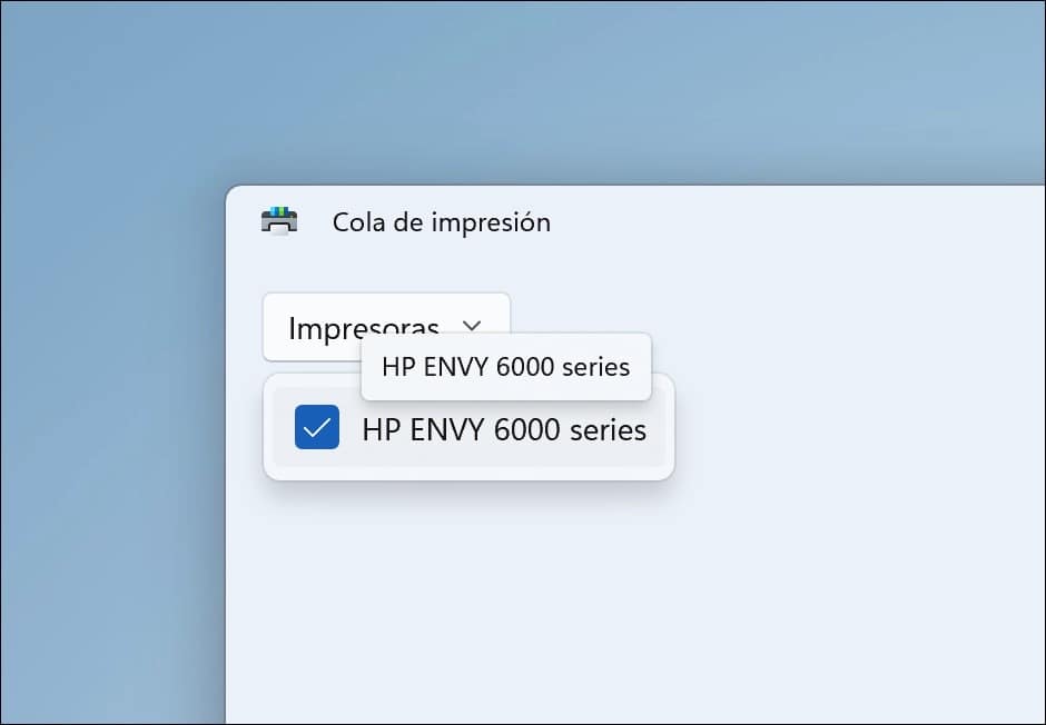 seleccione en la parte superior izquierda la impresora