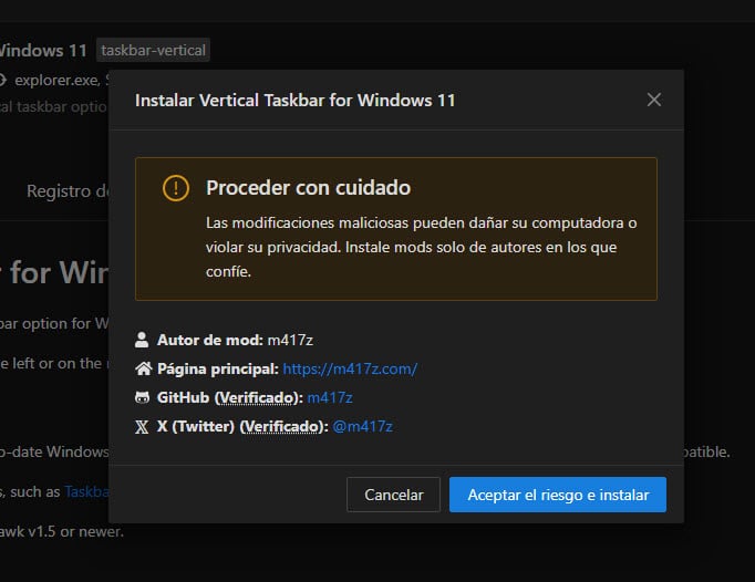 Aceptar riesgos e instalar