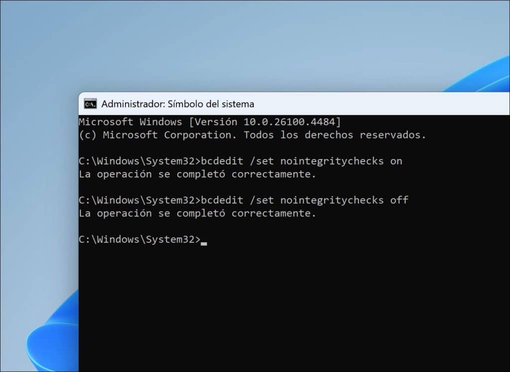bcdedit set nointegritychecks on