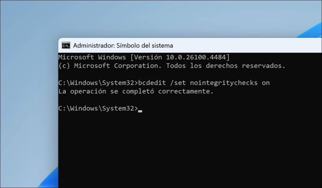 bcdedit set nointegritychecks on