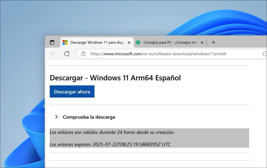 descargue el archivo ISO ARM64 de Microsoft.