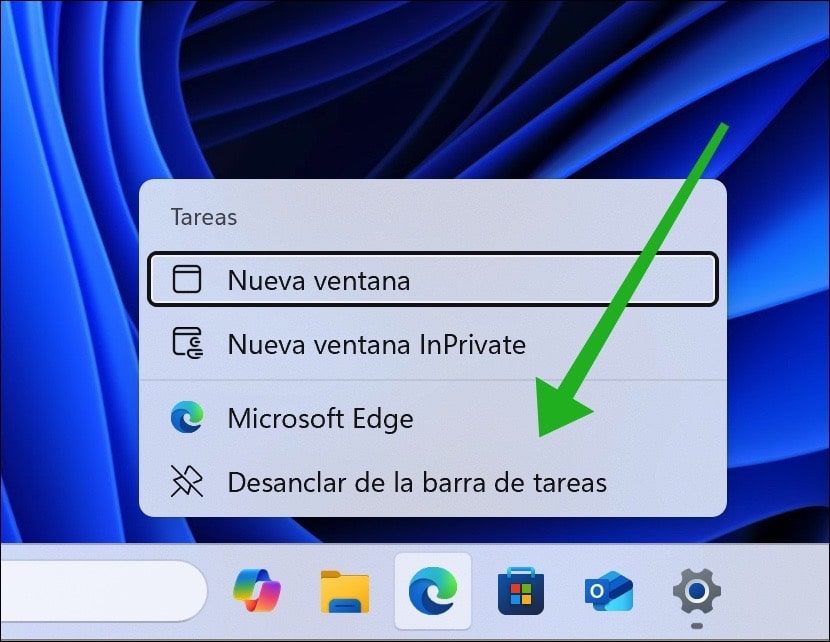 Desanclar de la barra de tareas para eliminarla