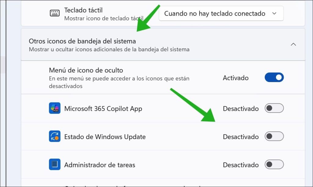 Otros iconos del área de notificación puede configurar