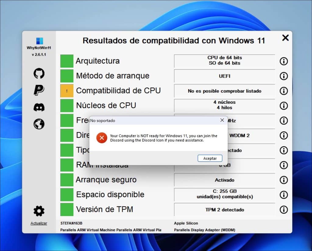 Resultados de compatibilidad con Windows 11