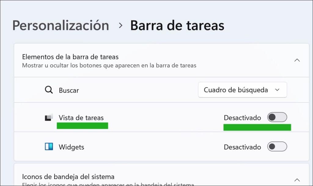 Vista de tareas