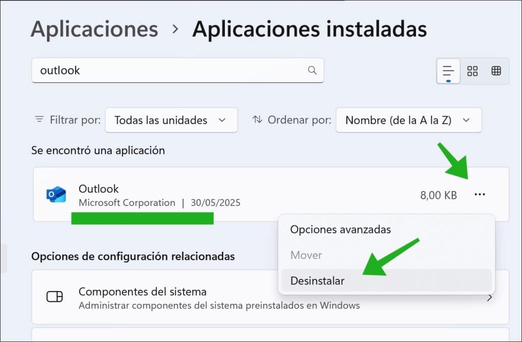 Desinstalar Outlook