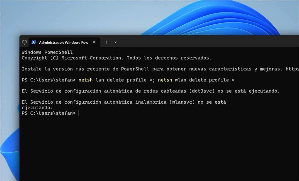 Restablecer el perfil de red