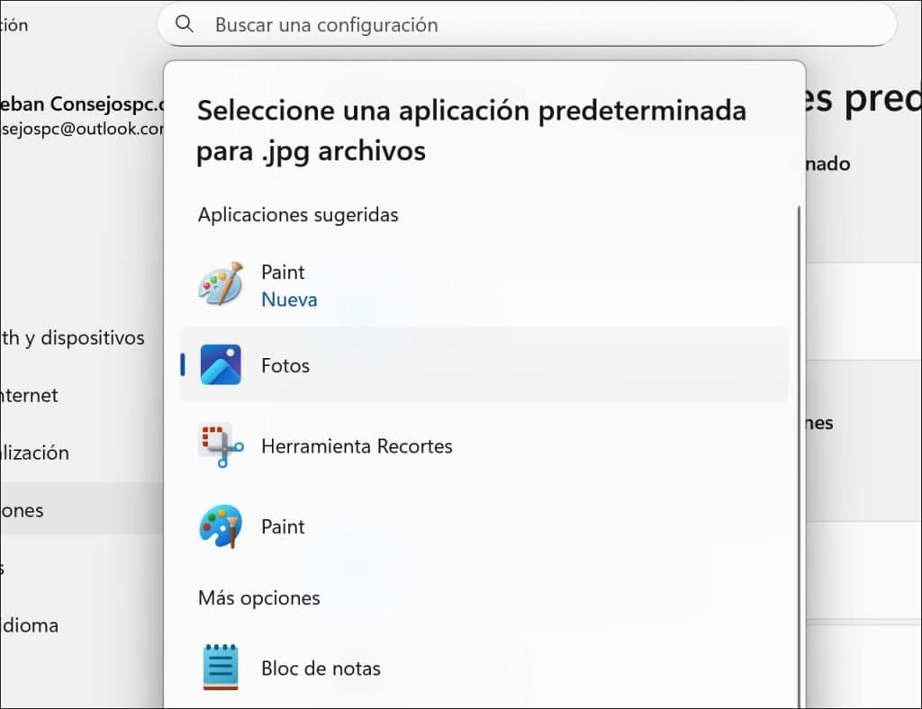 Si la aplicación deseada no está entre ellas