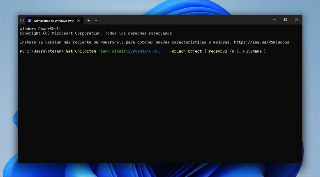 Volver a registrar componentes de Windows